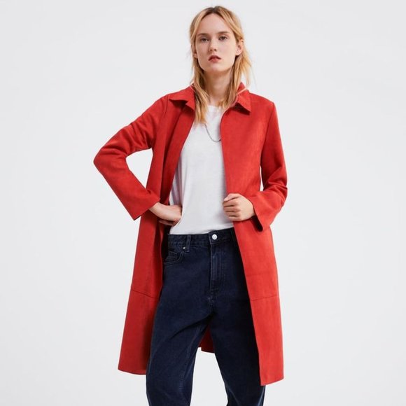 Zara Jackets & Blazers - Zara Red Faux Suede Coat